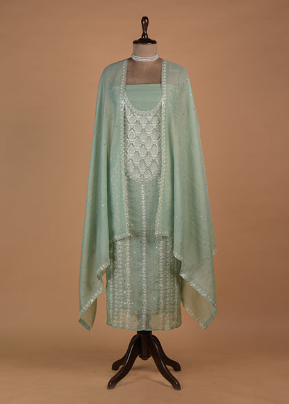 Green Mul Chanderi Dress Material | Greenways Delhi