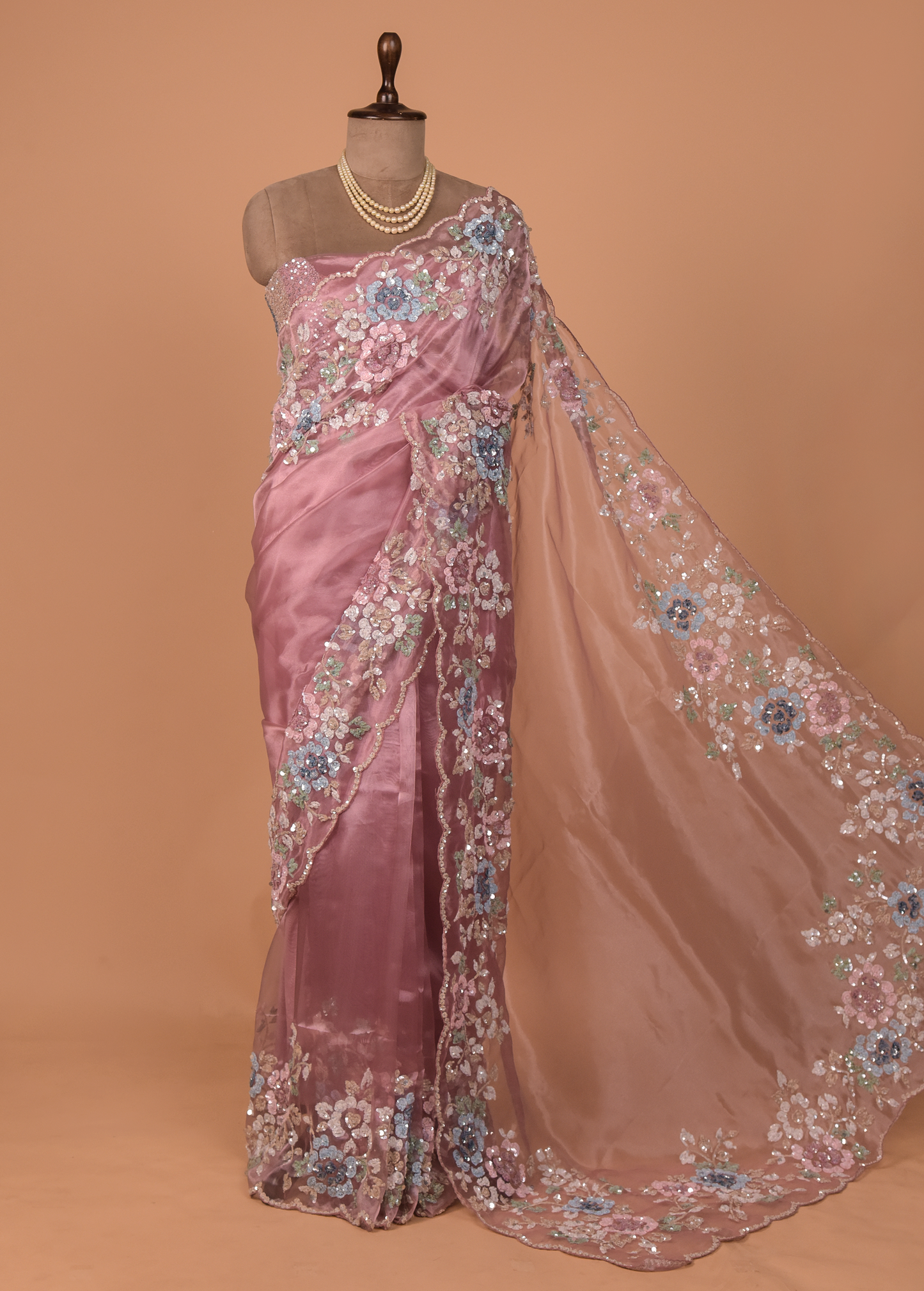 Pink Organza Embroidered Saree