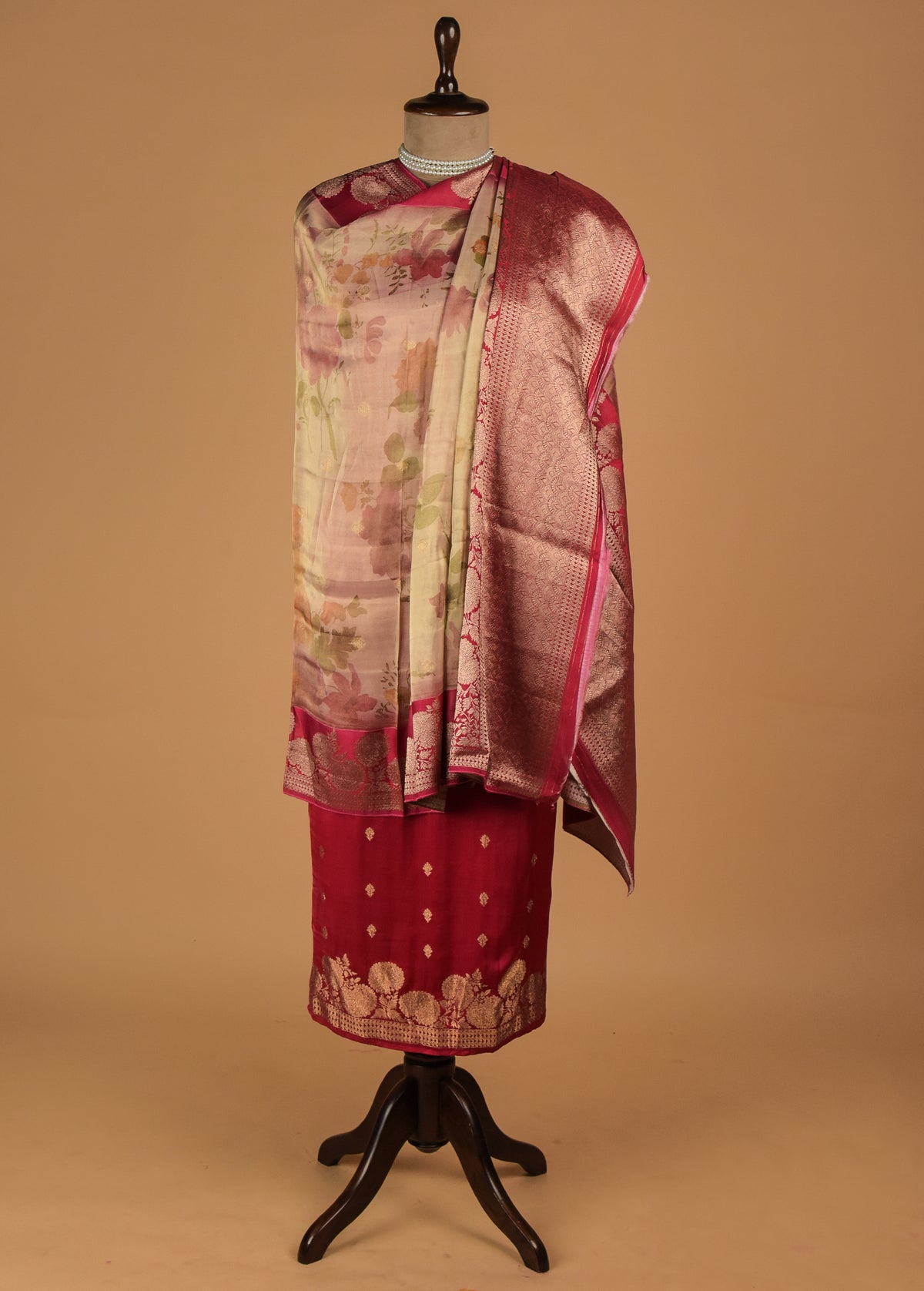 Pink Crepe Silk Dress Material
