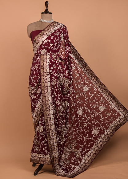 Pink Georgette Embroidered Saree