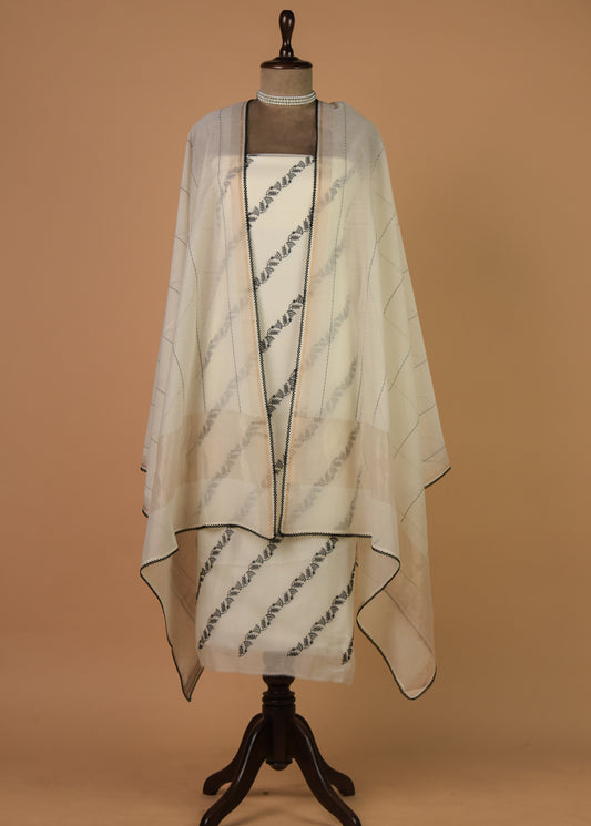 White Mul Chanderi Dress Material