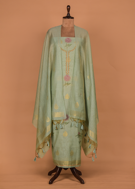 Blue Cotton Silk Dress Material