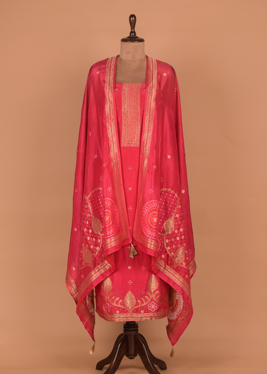 Pink Silk Crepe Organza Dress Material