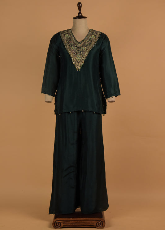 Green Silk Crepe Coord Set