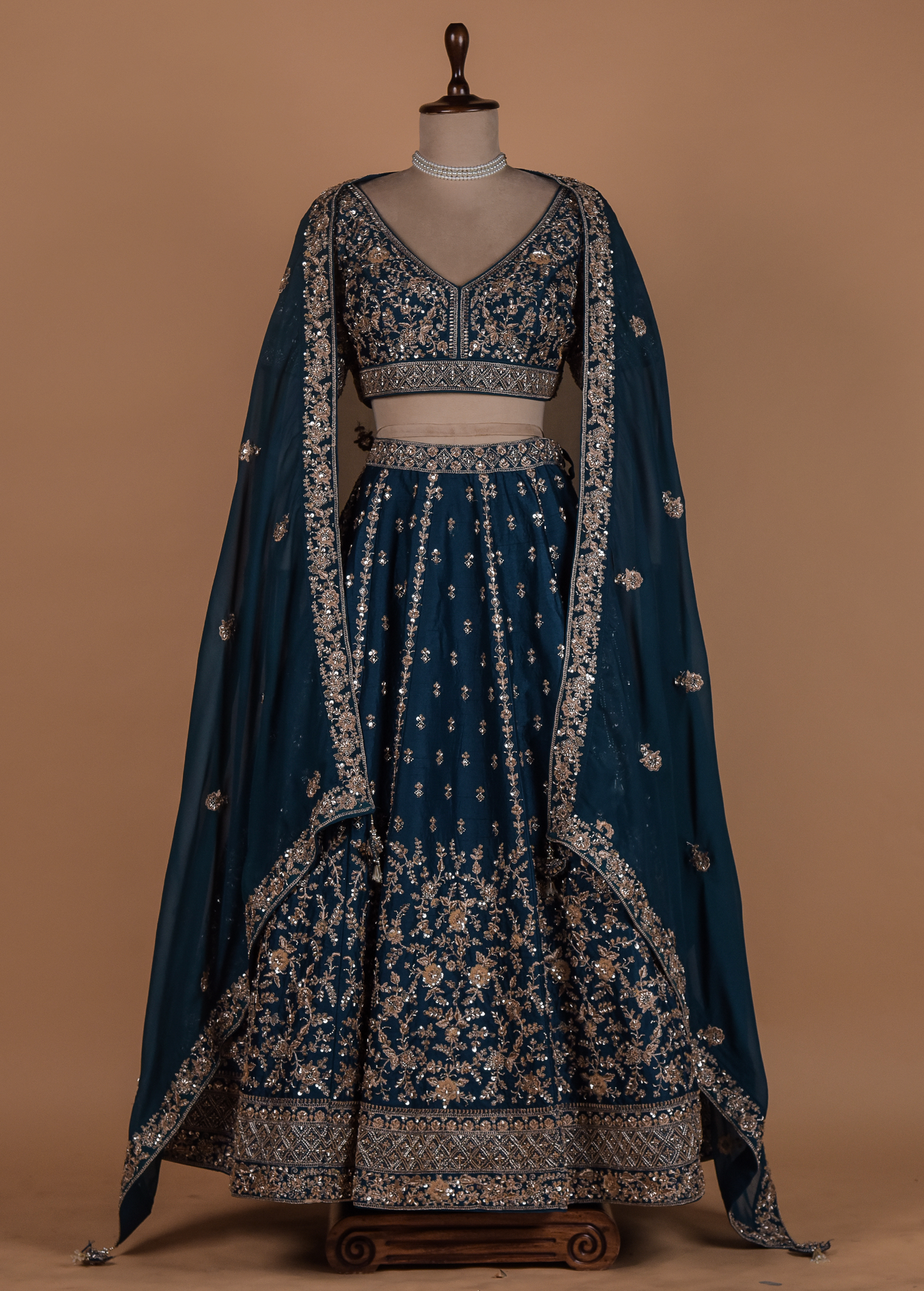 Blue Crepe Silk Lehenga