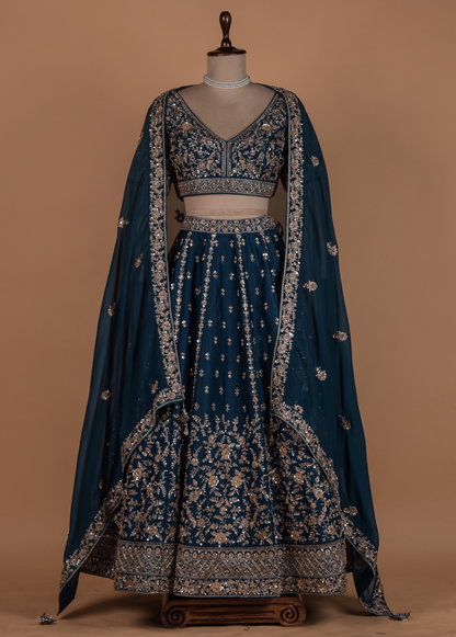 Blue Crepe Silk Lehenga