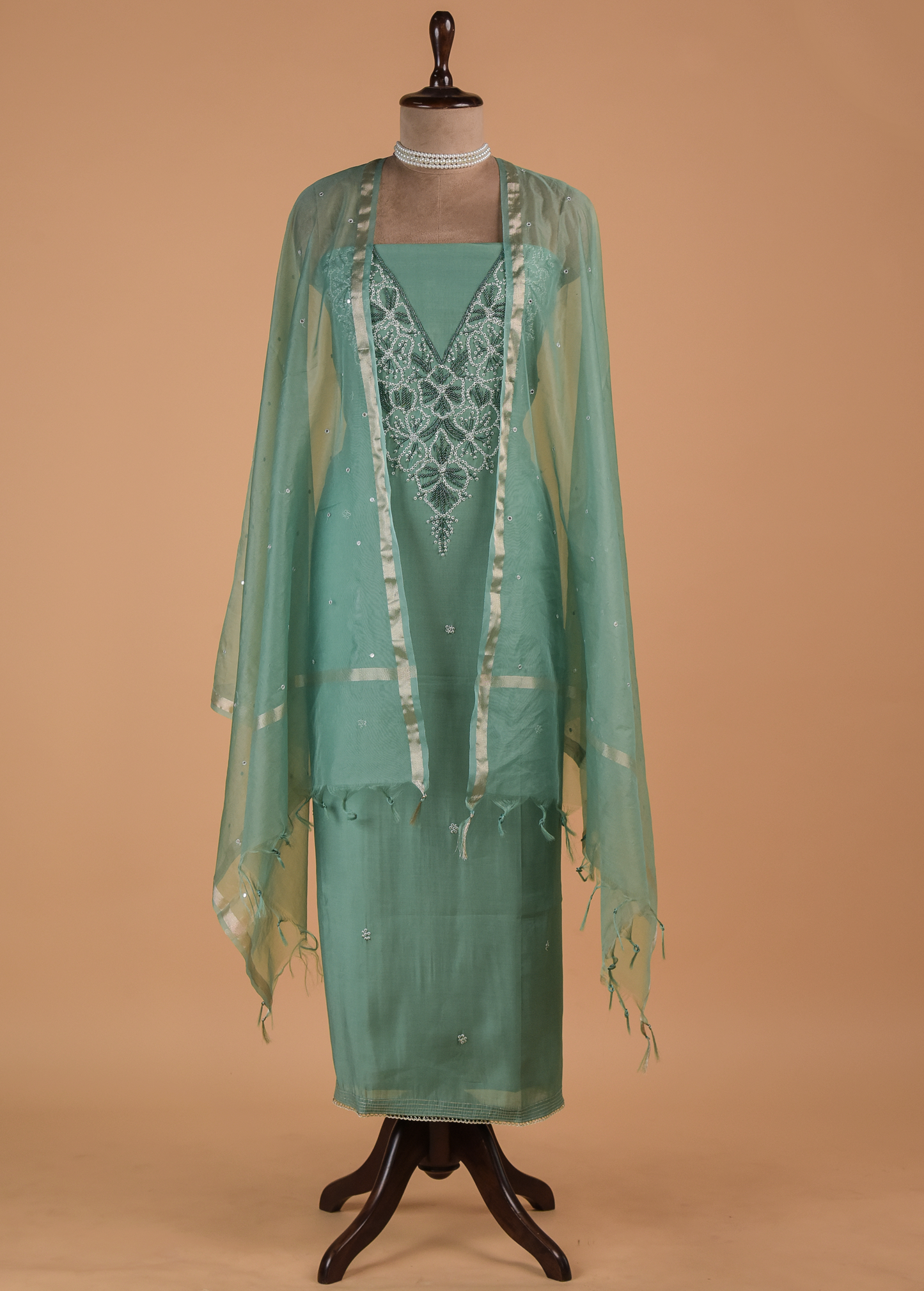 Green Cotton Dress Material