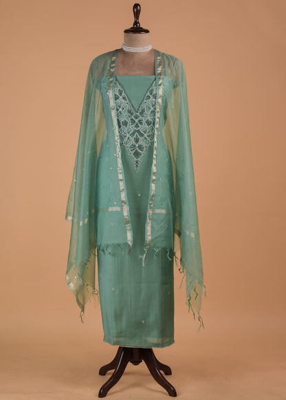 Green Cotton Dress Material