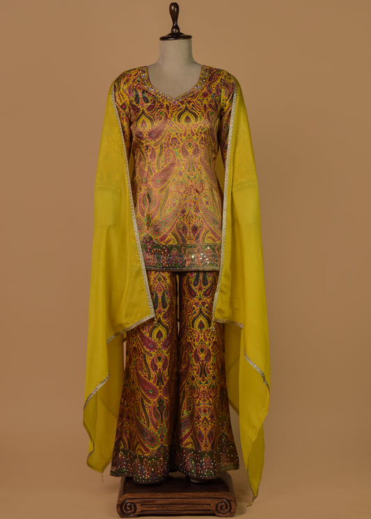 Yellow Tissue Silk Coord Set