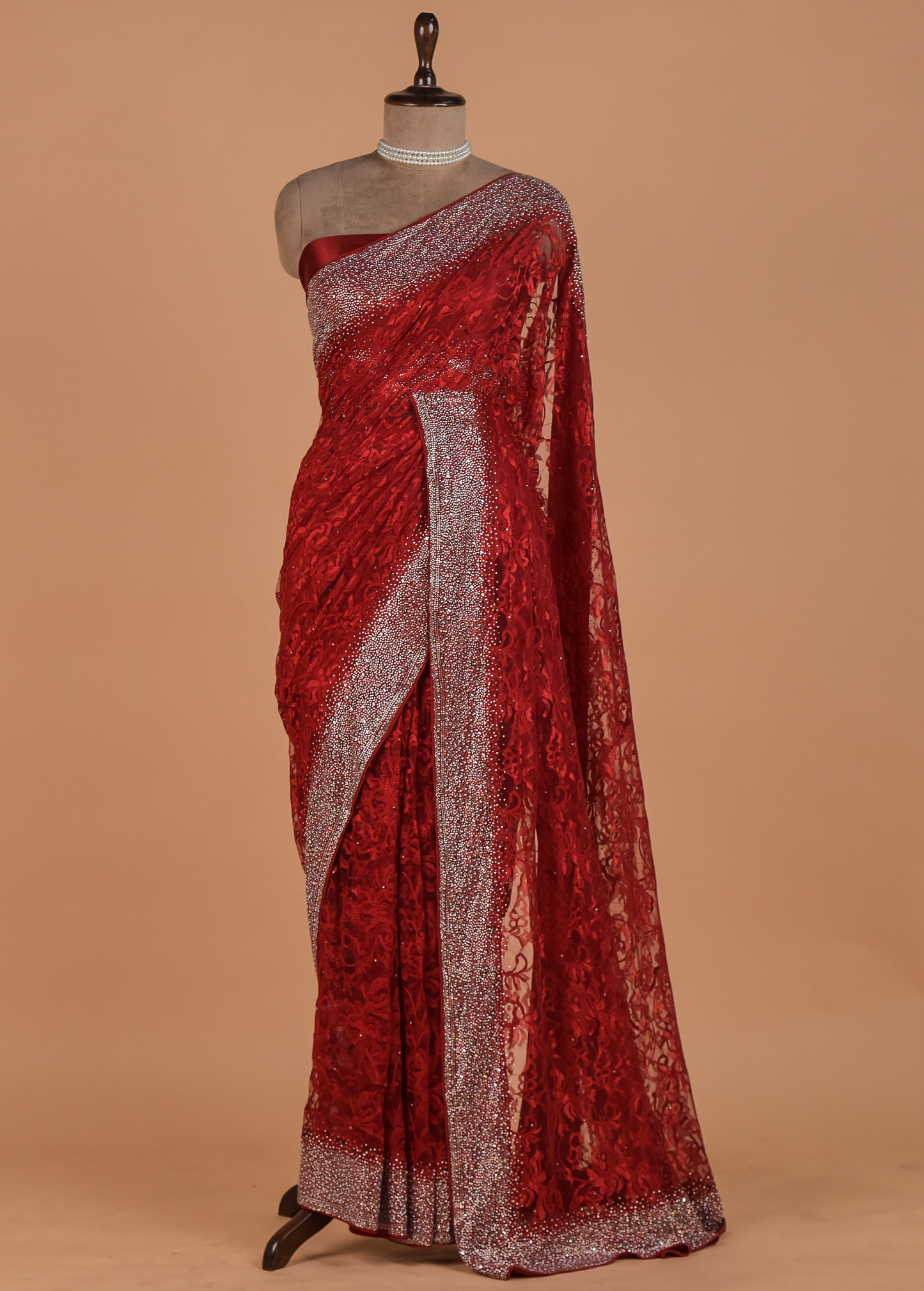 Red Chantily Lace Embroidered Saree