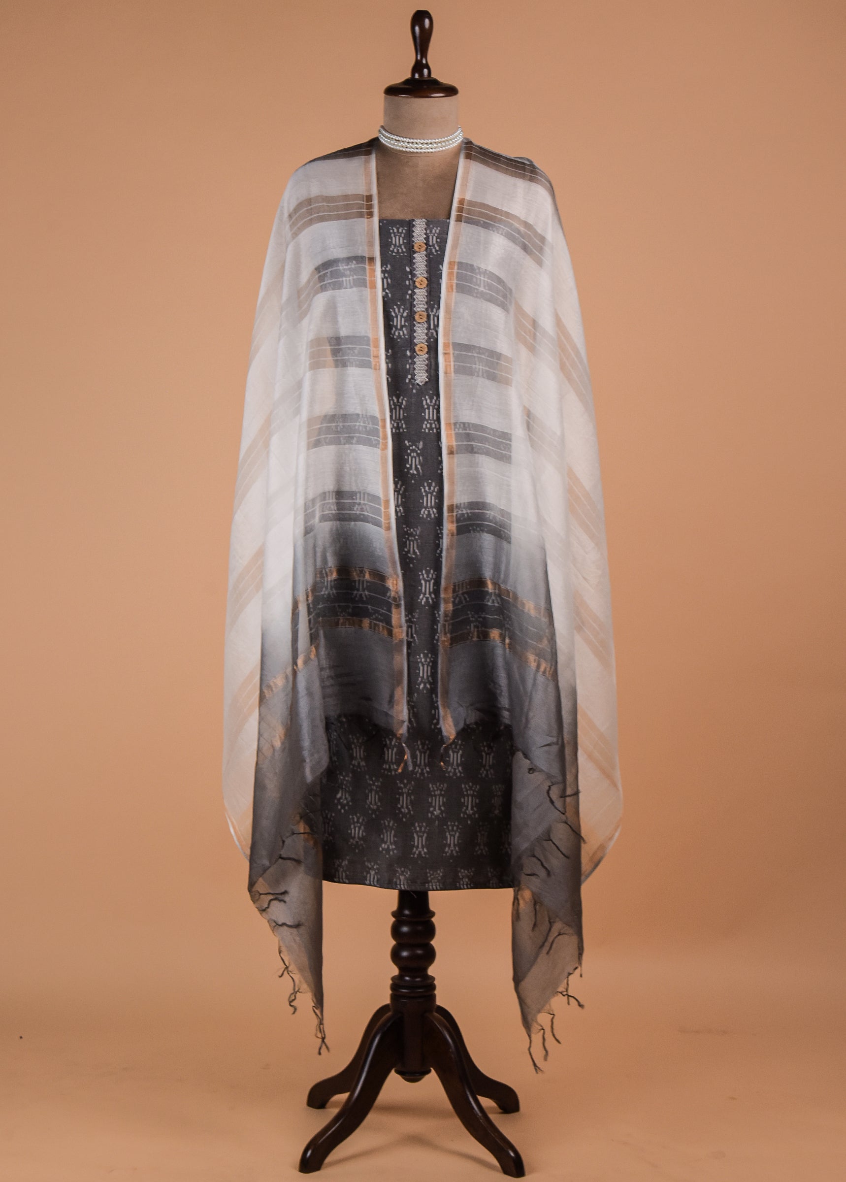 Grey Handloom Cotton Dress Material