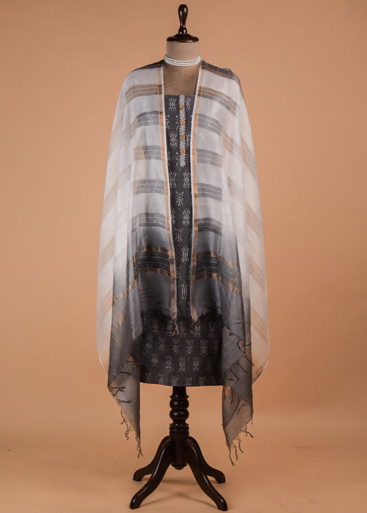 Grey Handloom Cotton Dress Material