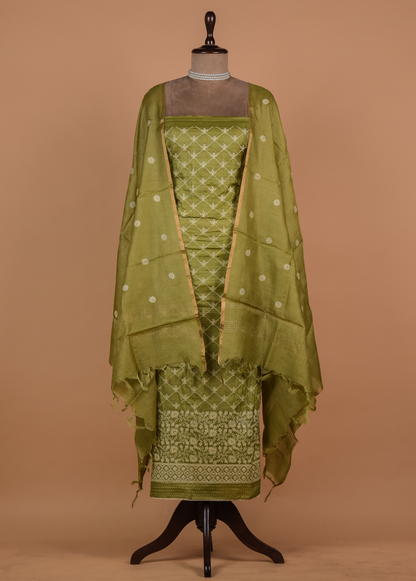 Green Tussar Dress Material