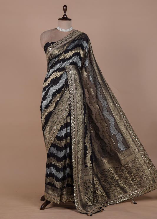 Black Dola Silk Embroidered Saree