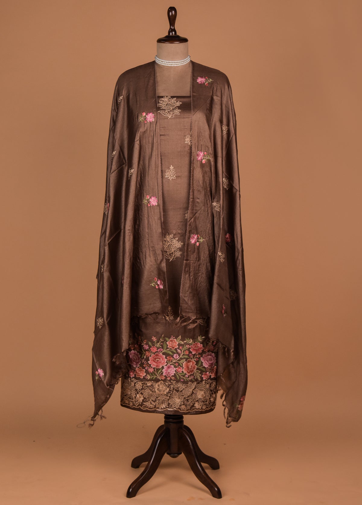 Brown Tussar Dress Material