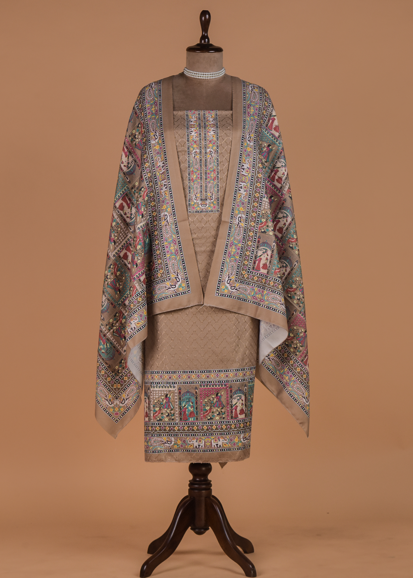 Beige Pashmina Dress Material