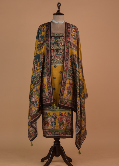 Yellow Crepe Dress Material