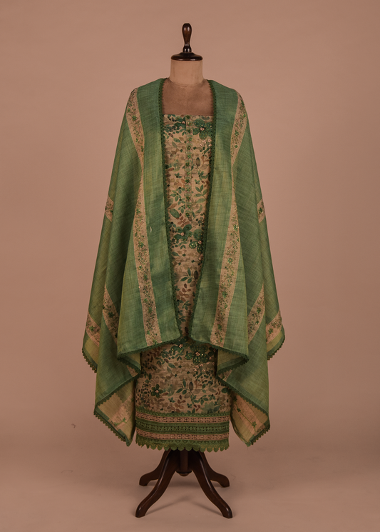 Green Cotton Dress Material