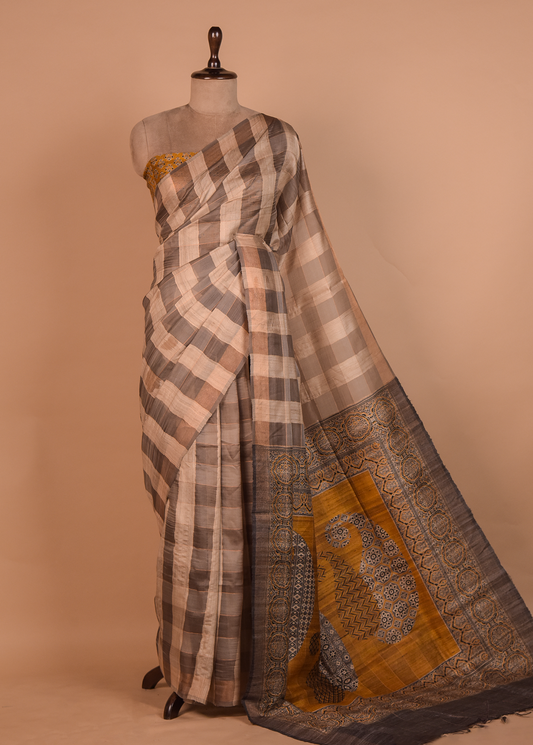 Multicoloured Tussar Printed Saree