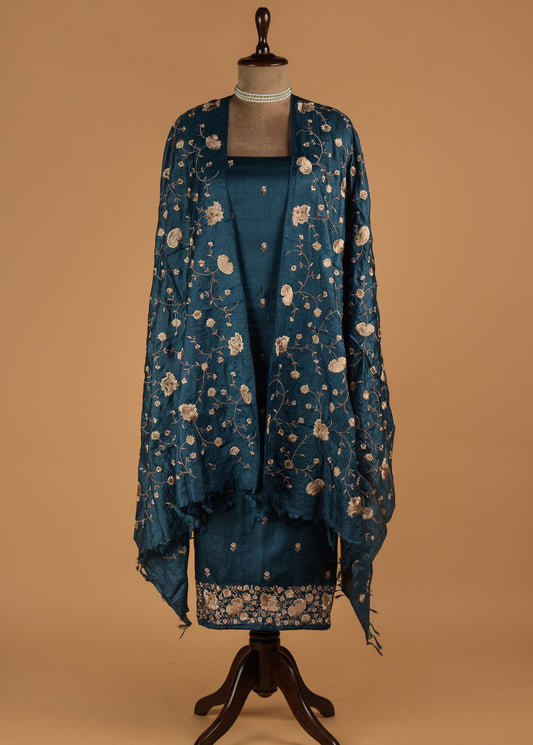 Blue Tussar Dress Material