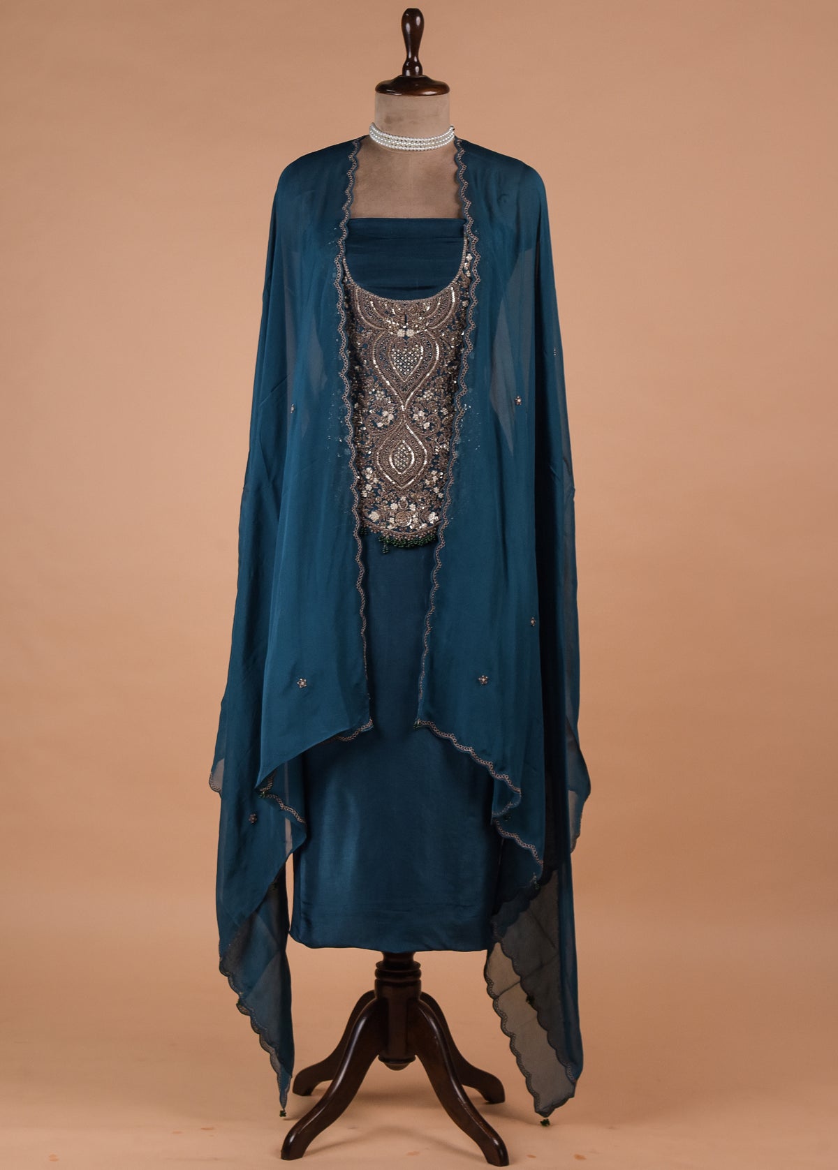 Blue Chinia Silk Dress Material