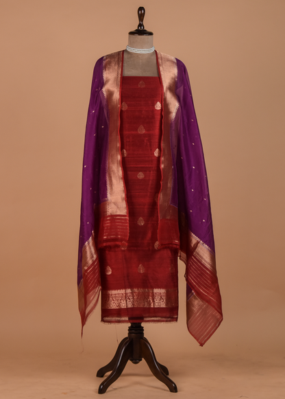 Red Tussar Dress Material