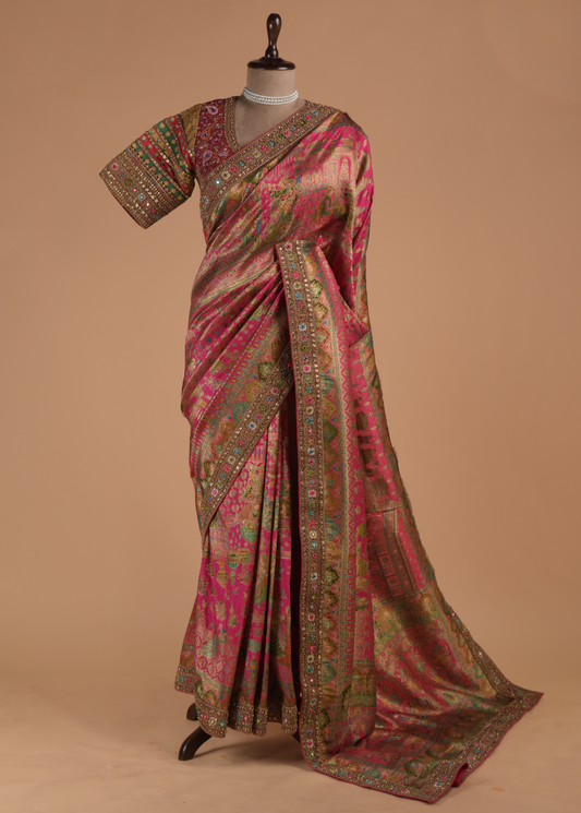 Pink Dola Silk Embroidered Saree