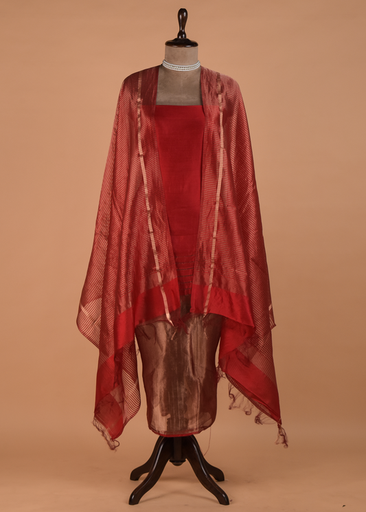Red Crepe and Tissue Dress Material
