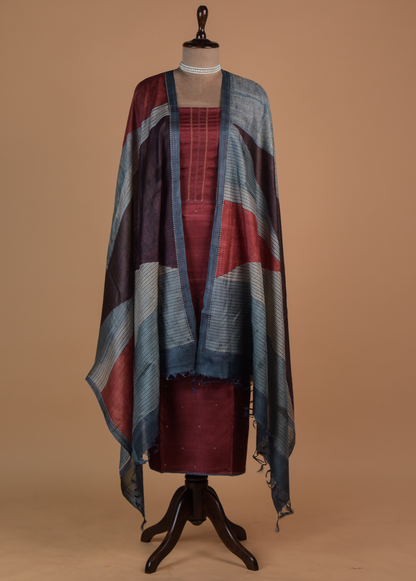 Red Tussar Dress Material