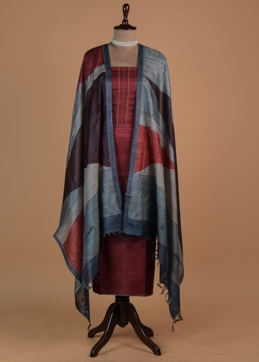 Red Tussar Dress Material