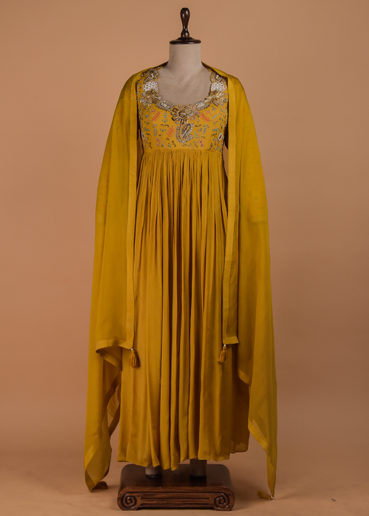 Yellow Georgette Anarkali Kurti