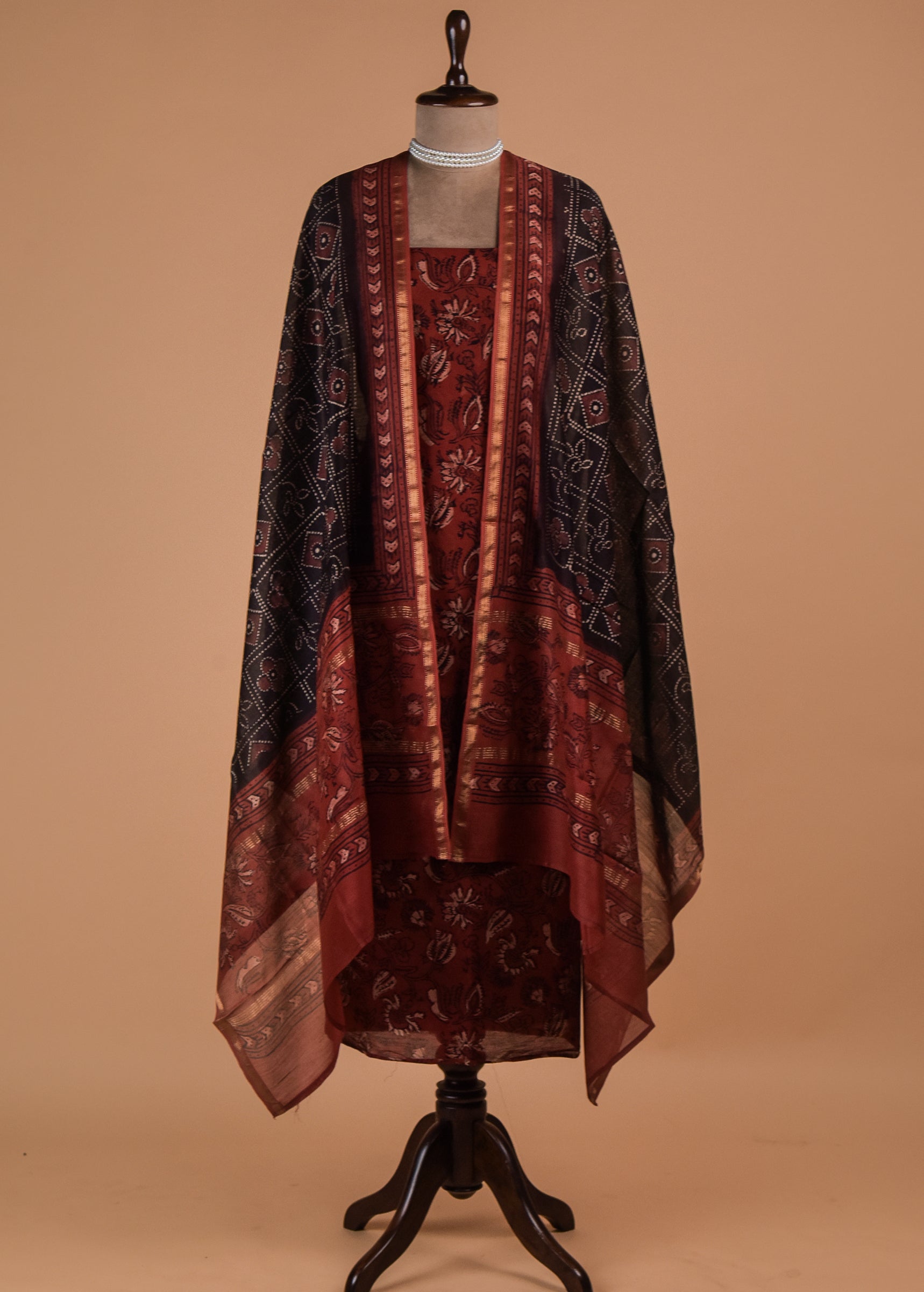 Black Chanderi Cotton Dress Material