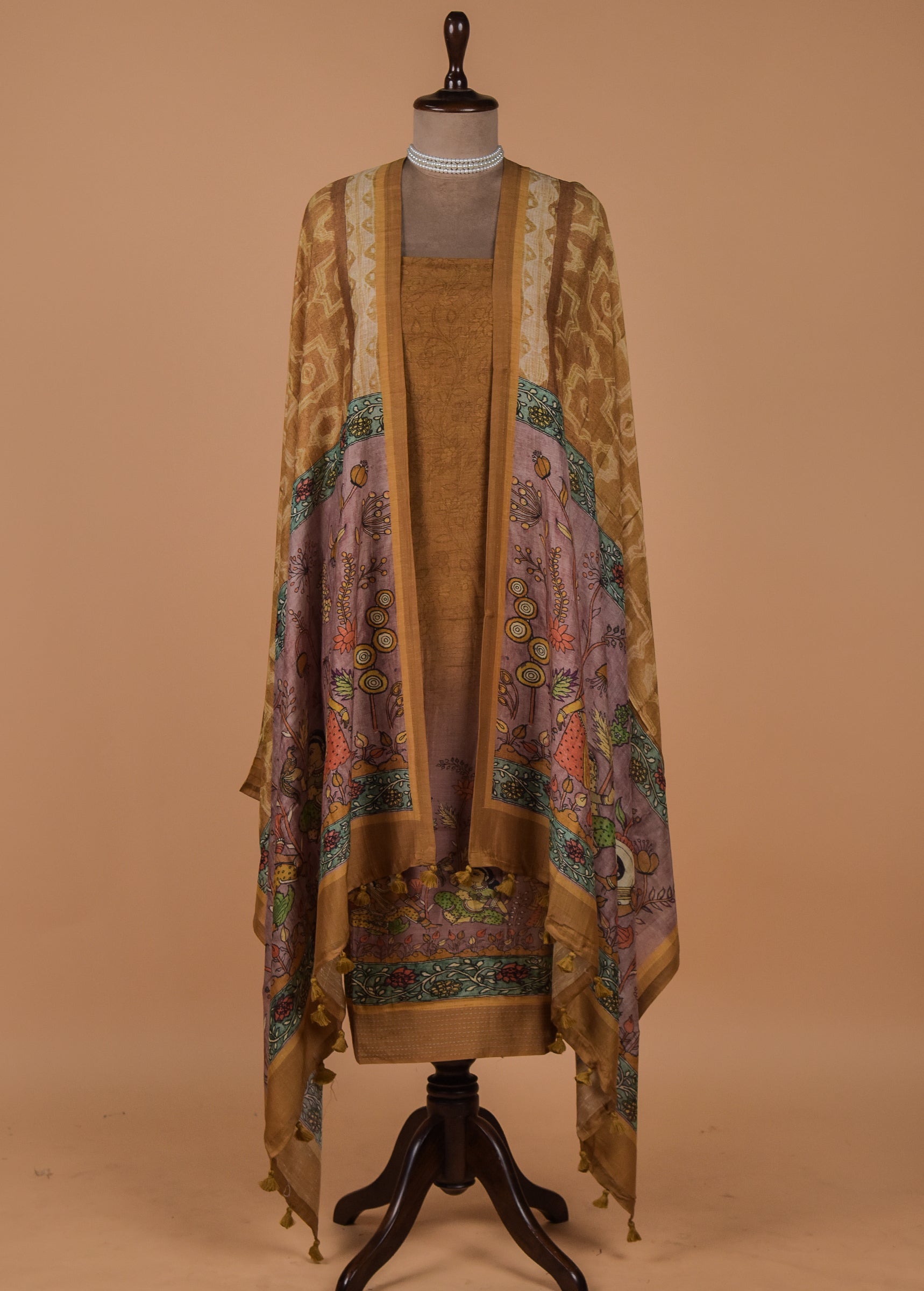 Beige Cotton Silk Dress Material