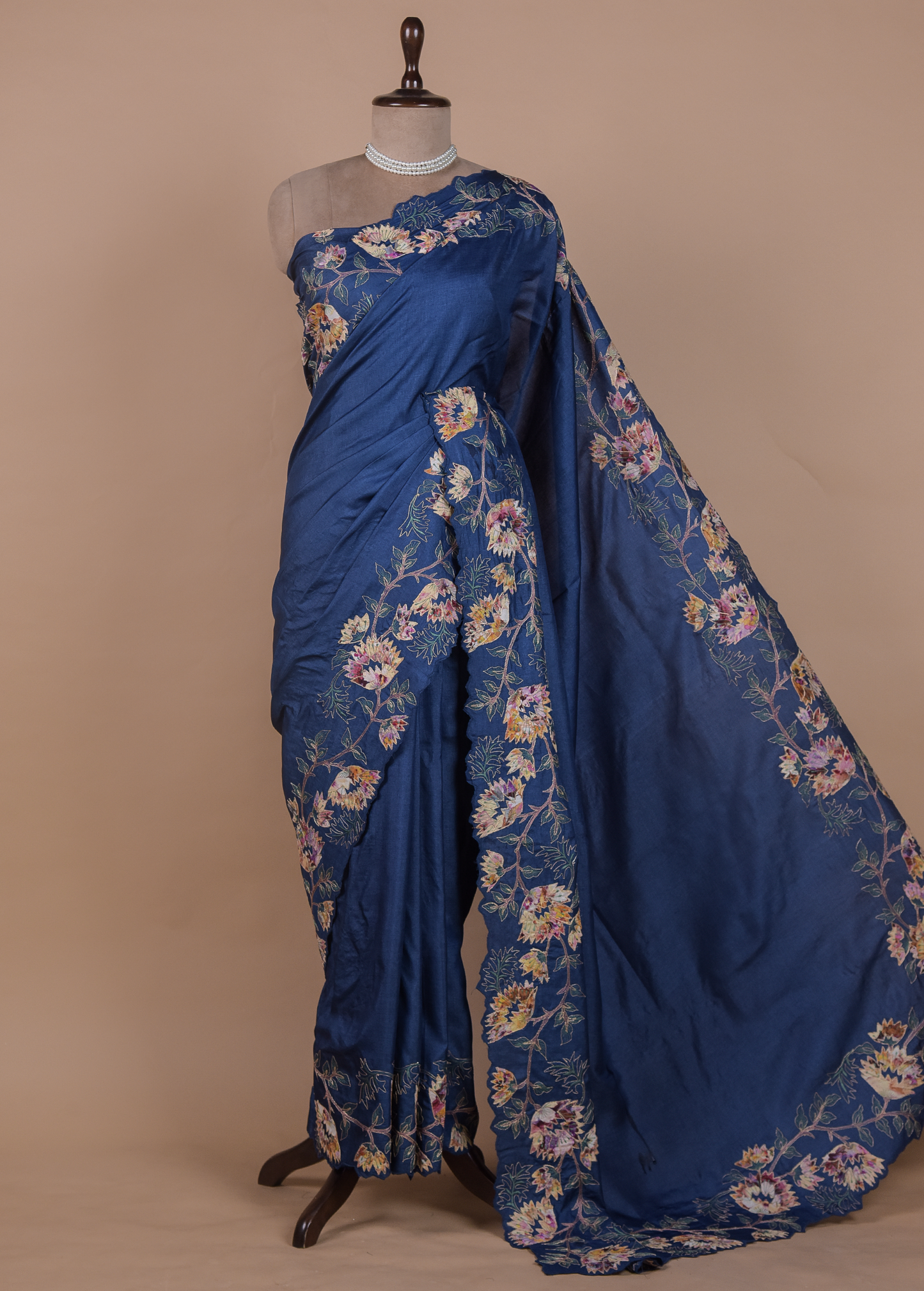 Blue Tussar Embroidered Saree