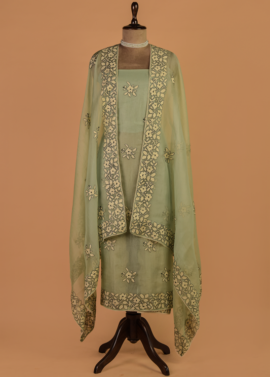 Green Organza Dress Material | Greenways Delhi