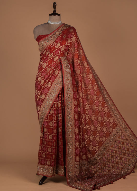 Red Georgette Banarasi Saree