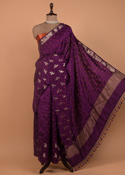 Purple Gajji Silk Bandhani Saree