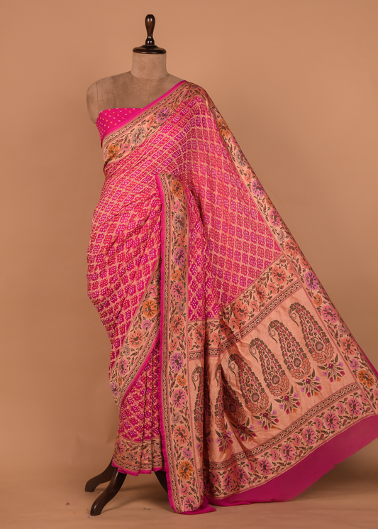 Pink Georgette Bandhani Saree