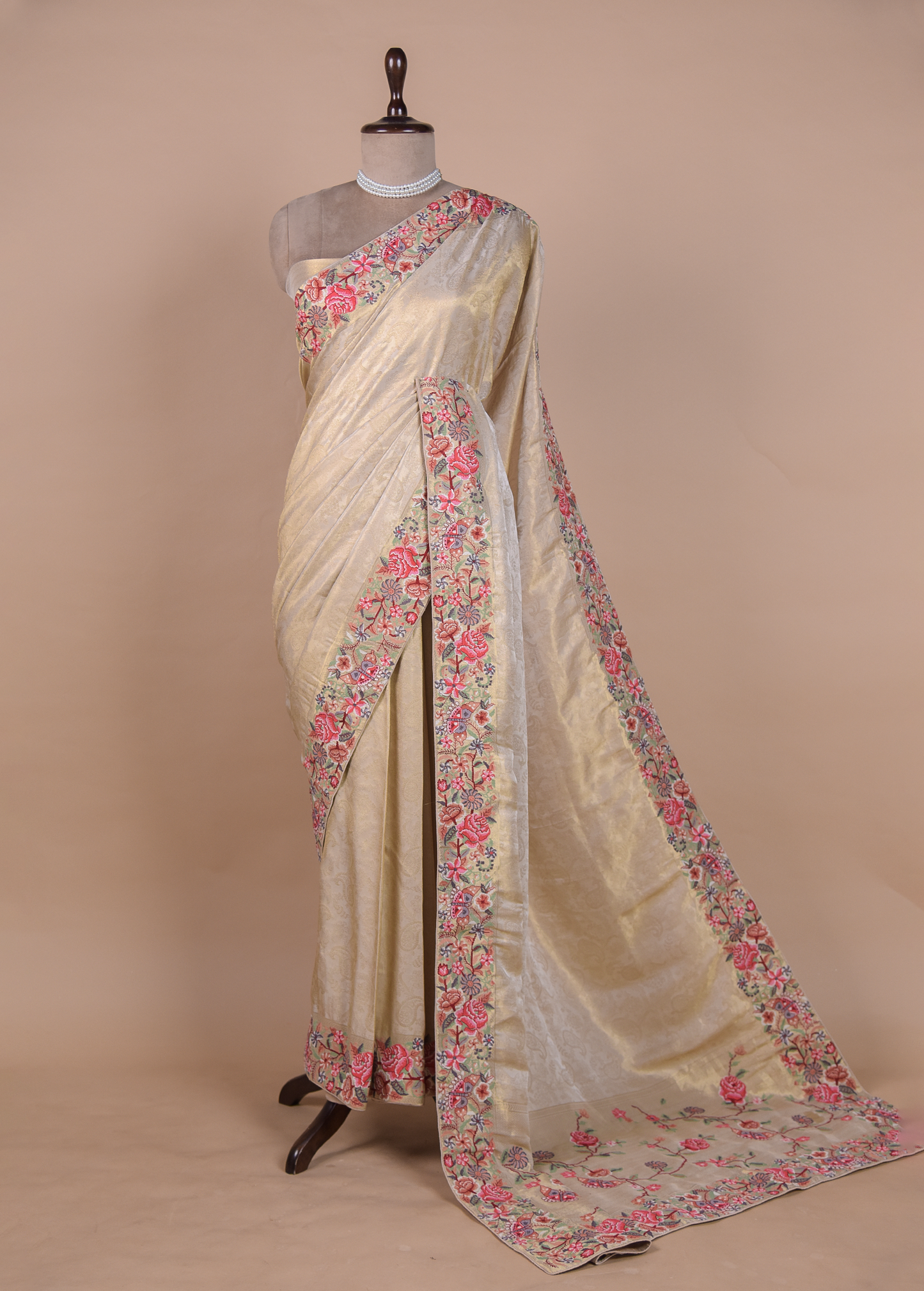 Gold Tissue Crepe Embroidered Saree