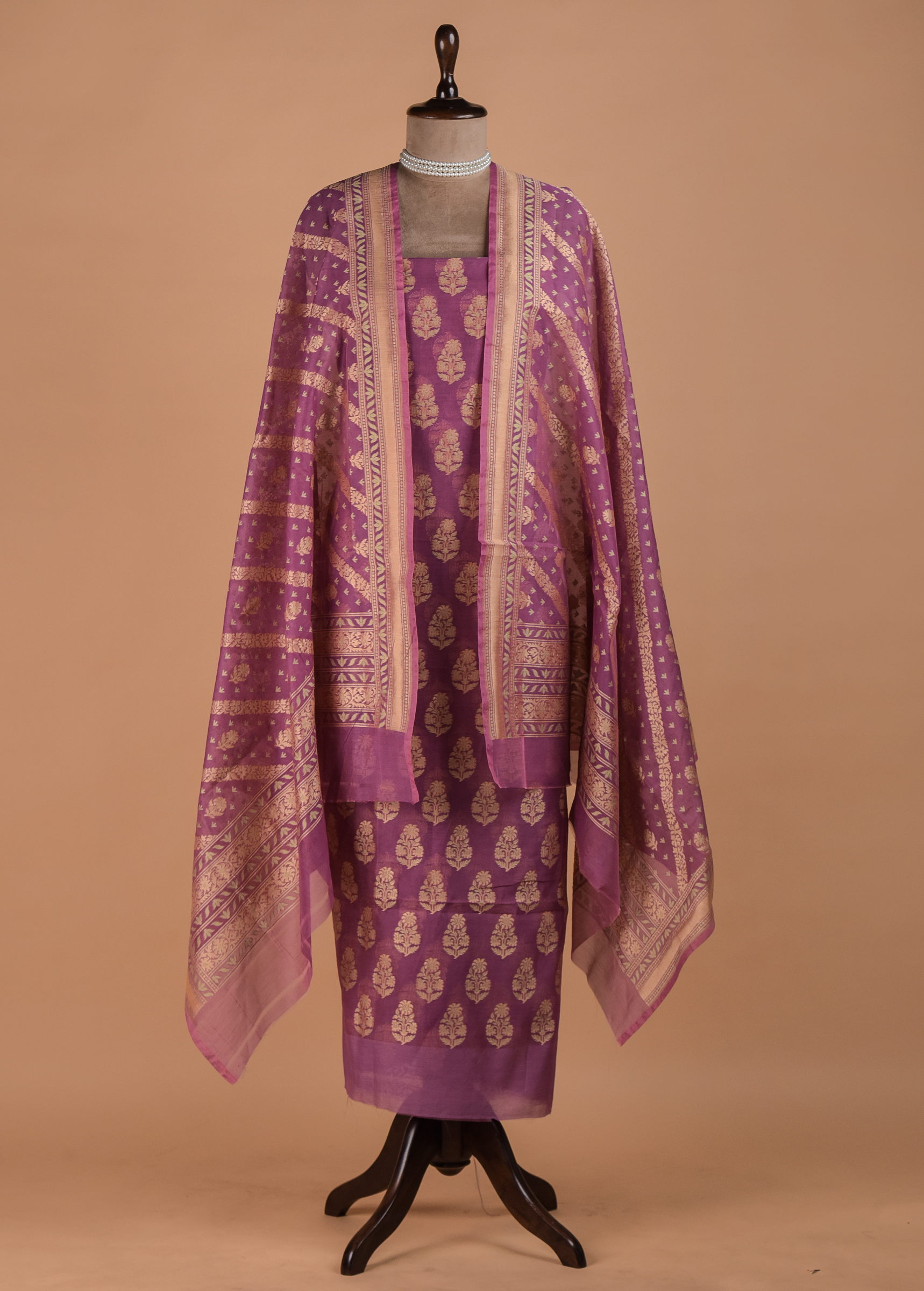 Purple Handwoven Cotton Dress Material | Greenways Delhi