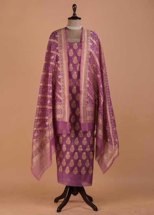 Purple Handloom Cotton Dress Material