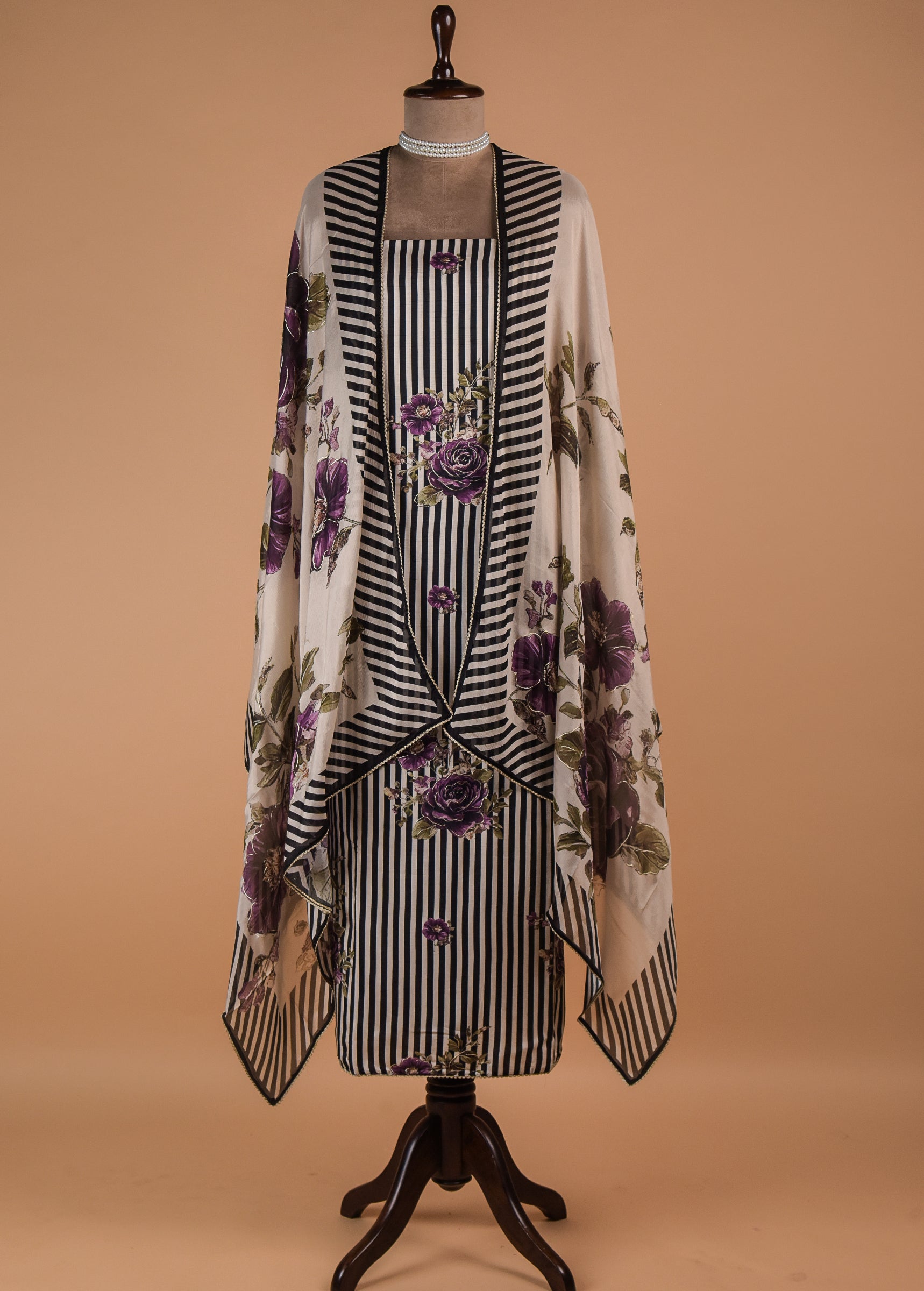 Black & White Crepe Dress Material