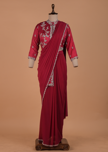 Red Georgette Readymade Saree