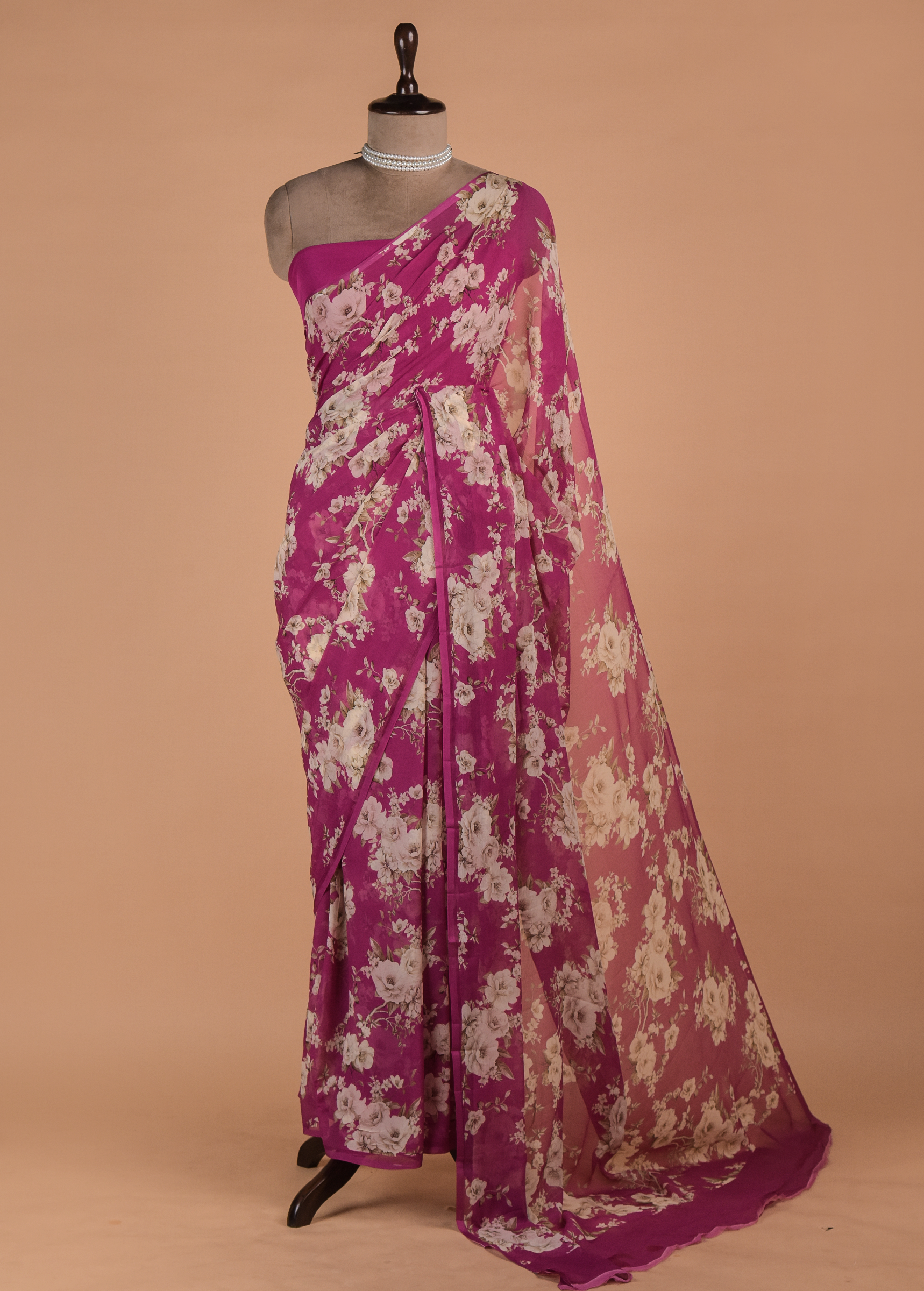 Pink Printed Chiffon Saree | Greenways Delhi