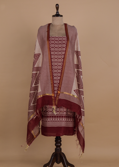 Red Chanderi Dress Material