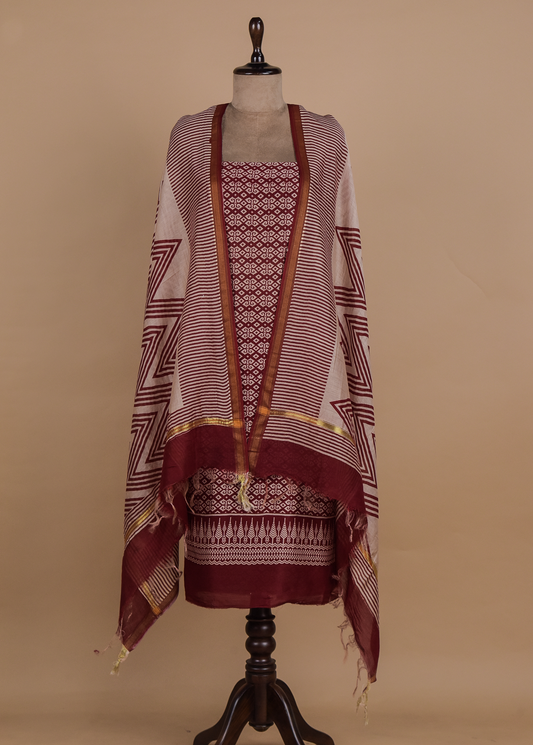 Red Chanderi Dress Material