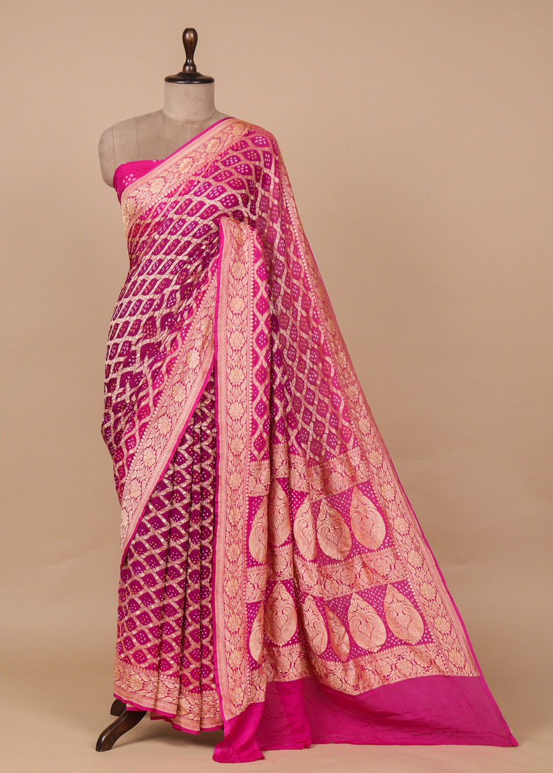 Pink Georgette Bandhani Saree