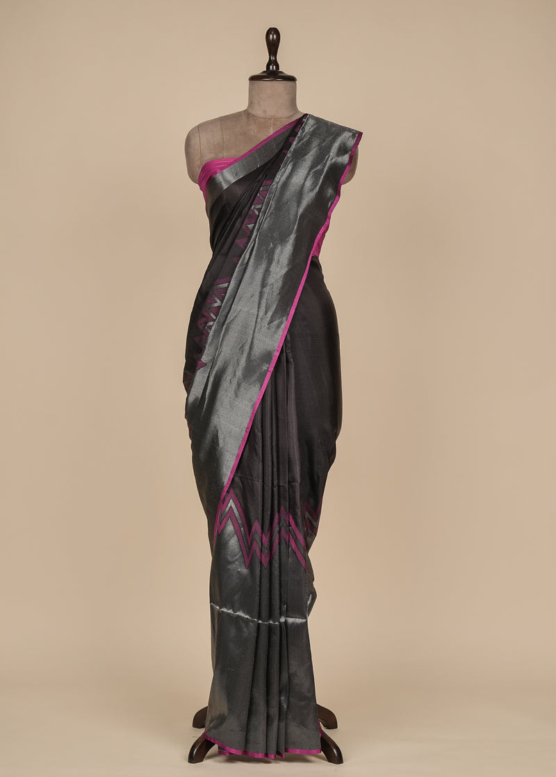 Black Crepe Silk Kanjeevaram Saree