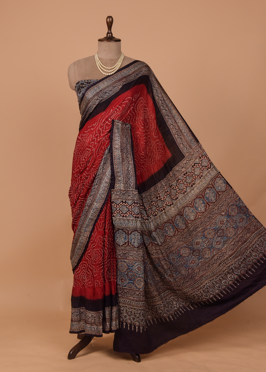 Red Gajji Silk Bandhani Saree