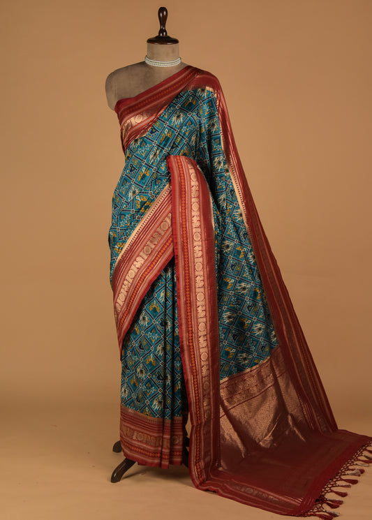 Blue Art Satin Patola Saree